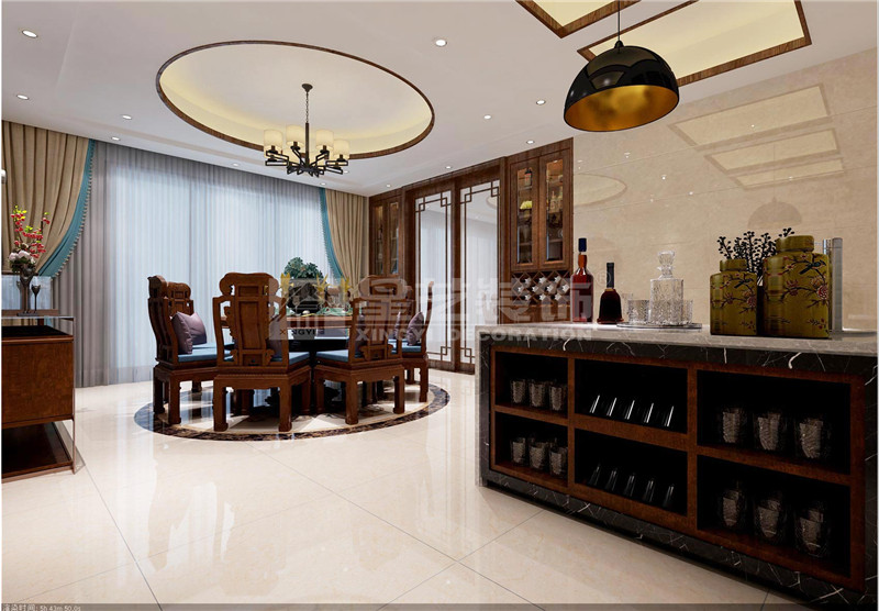 盛天東郡290平新中式餐廳裝修設(shè)計(jì)效果圖