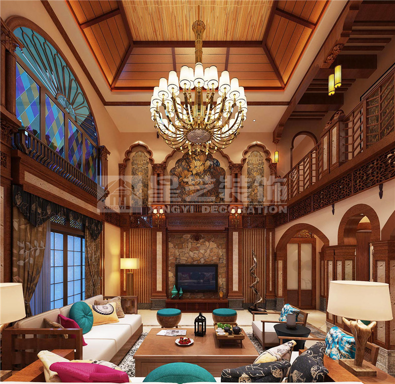 鳳景灣350平東南亞客廳裝修設計效果圖