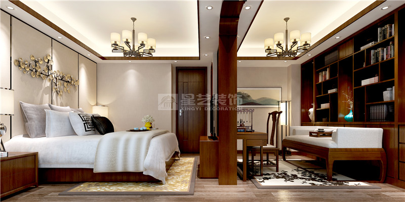 港龍小區(qū)300平新中式臥室裝修設(shè)計(jì)效果圖