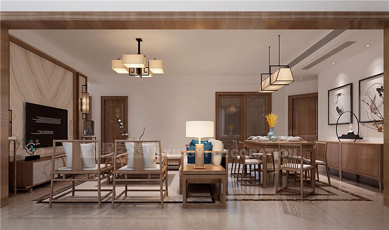 萬達茂120平新中式客廳裝修效果圖