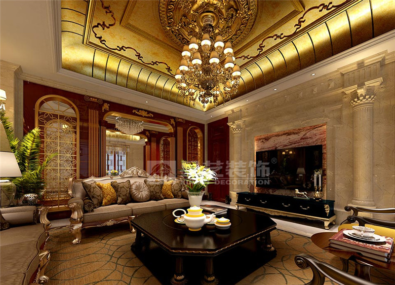 榮和公園尊府355平歐式風格客廳裝修效果圖