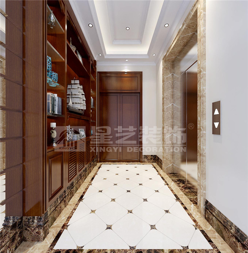 榮和尊府330平美式風格玄關(guān)裝修效果圖