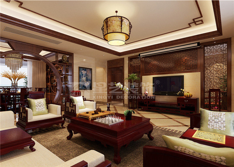 盛天東郡 211平中式風格客廳裝修效果圖
