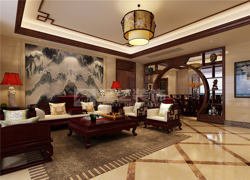 盛天東郡 211平中式風格客廳裝修效果圖