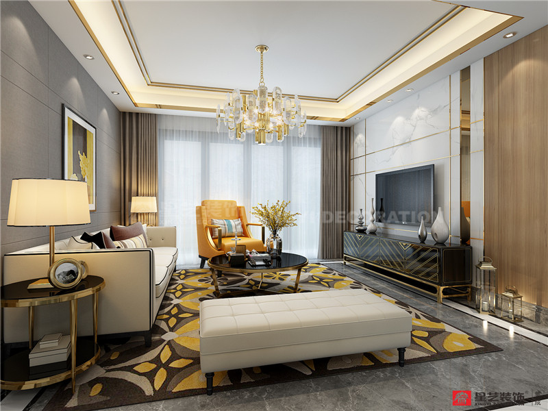 萬達(dá)茂140平現(xiàn)代簡約客廳裝修效果圖