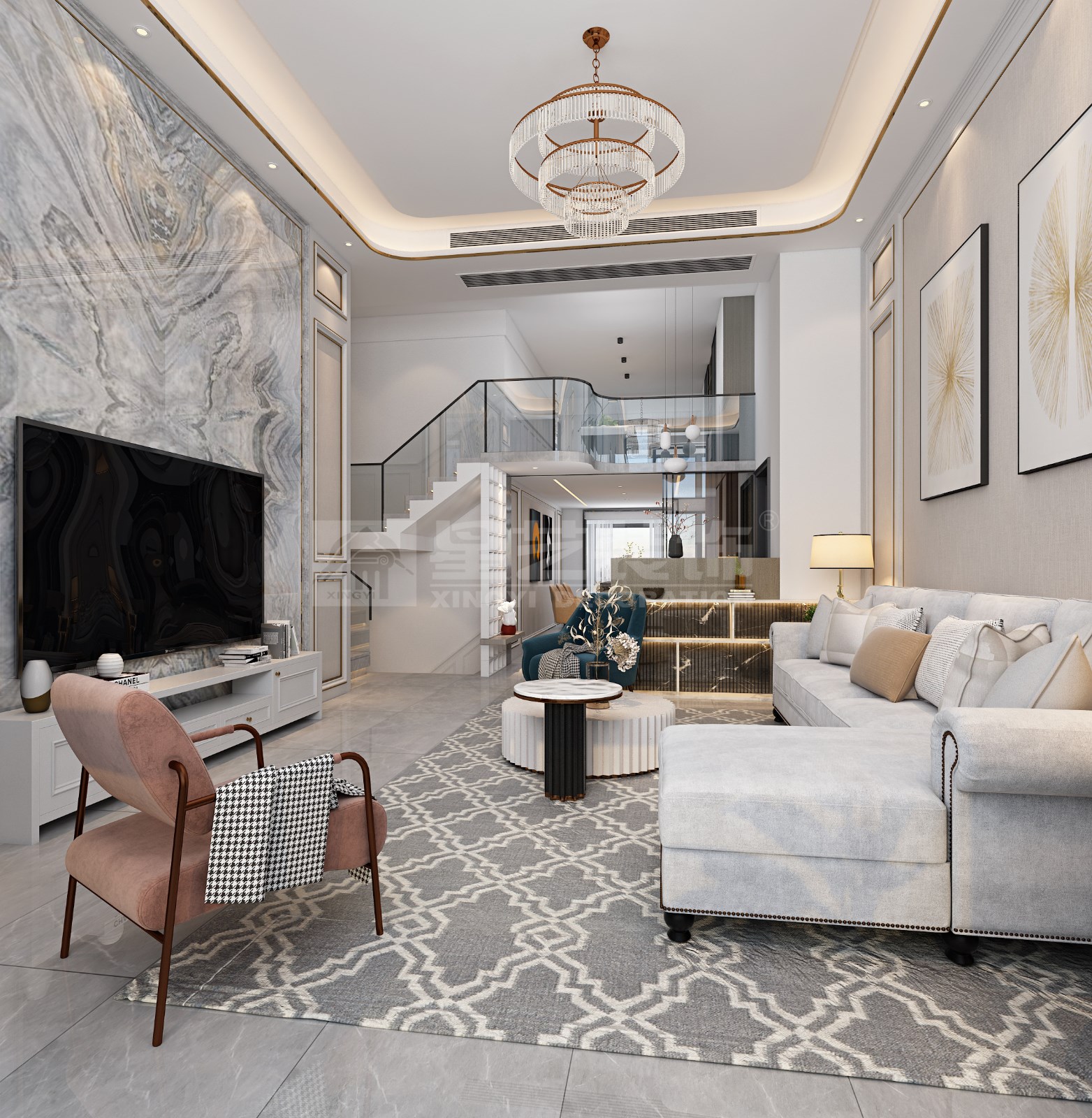 安吉山語城156平復式客廳裝修效果圖