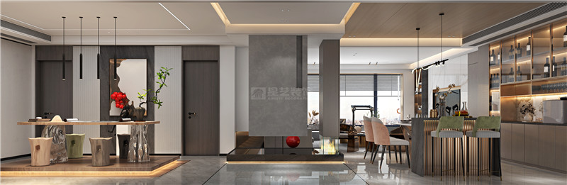 大唐臻觀250平入戶，吧臺裝修效果圖