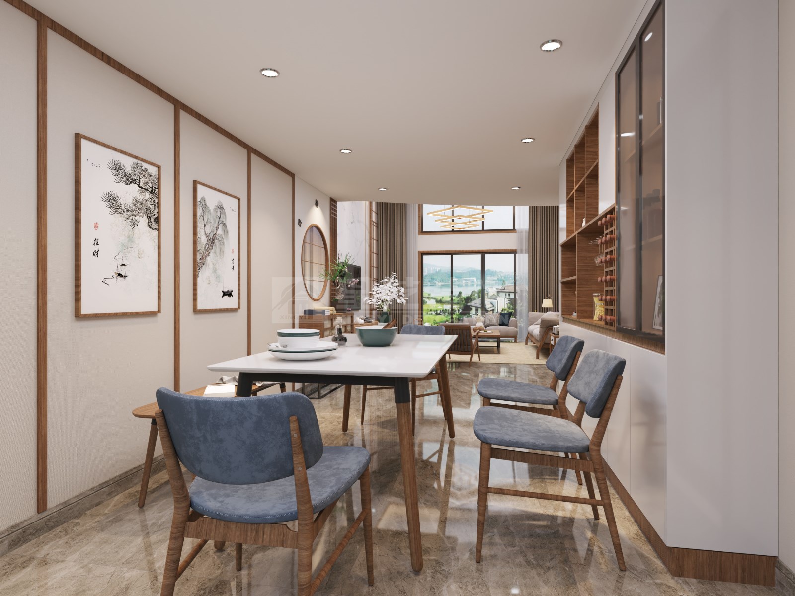 安吉山語城156平復(fù)式客廳裝修效果圖