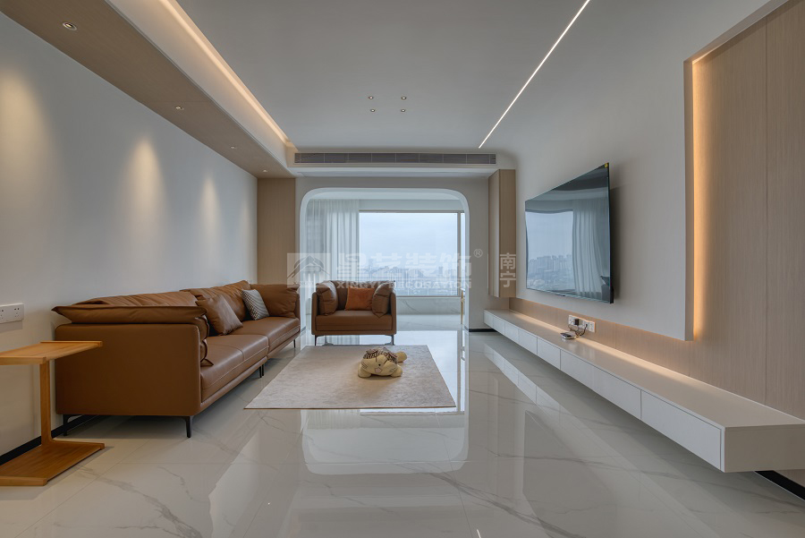 保利冠江墅143平原木風(fēng)格客廳裝修實景