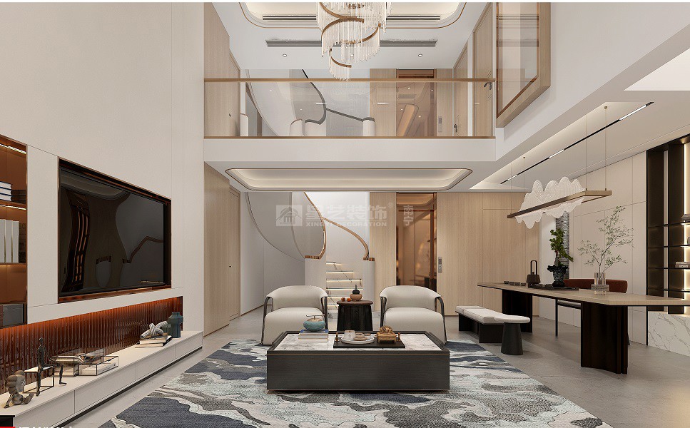 江南院子360平現代中式客廳裝修效果圖