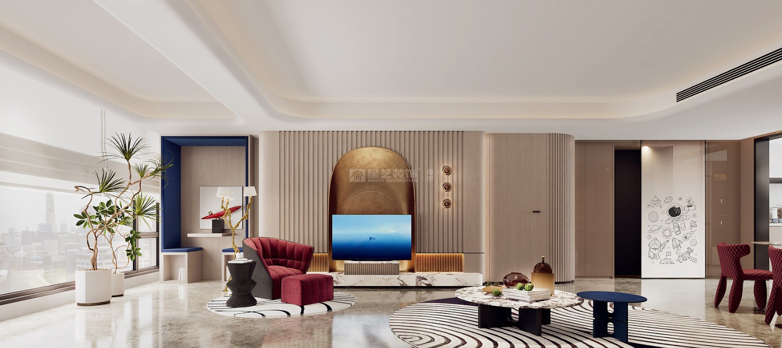 大唐臻觀190平現(xiàn)代輕奢風格客廳裝修效果圖