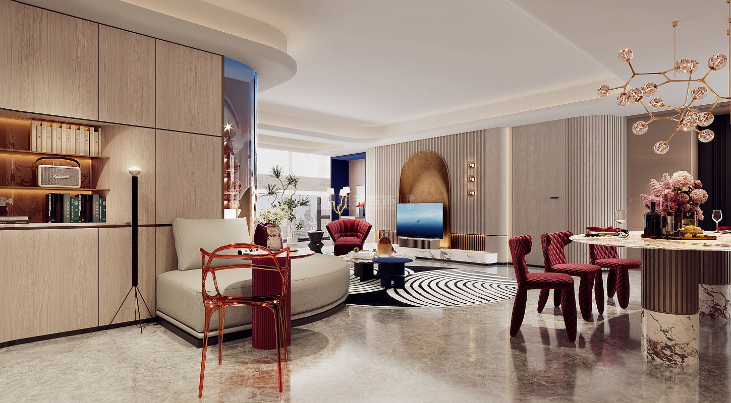 大唐臻觀190平現(xiàn)代輕奢風格客廳裝修效果圖