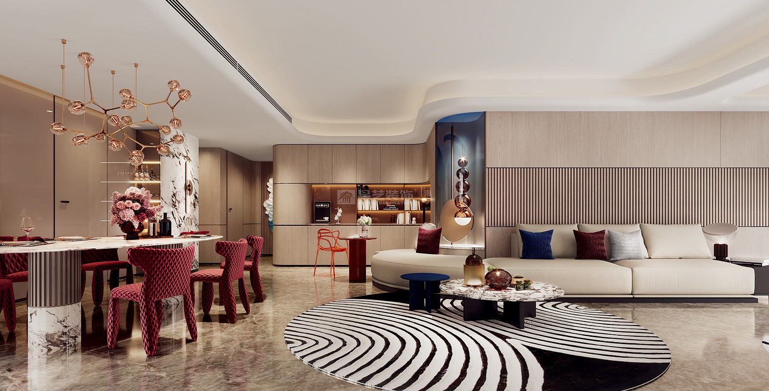 大唐臻觀190平現(xiàn)代輕奢風格客廳裝修效果圖