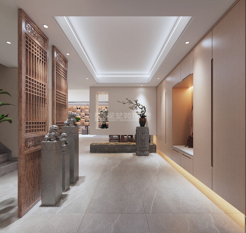 龍光天耀300平禪意中式玄關裝修效果圖