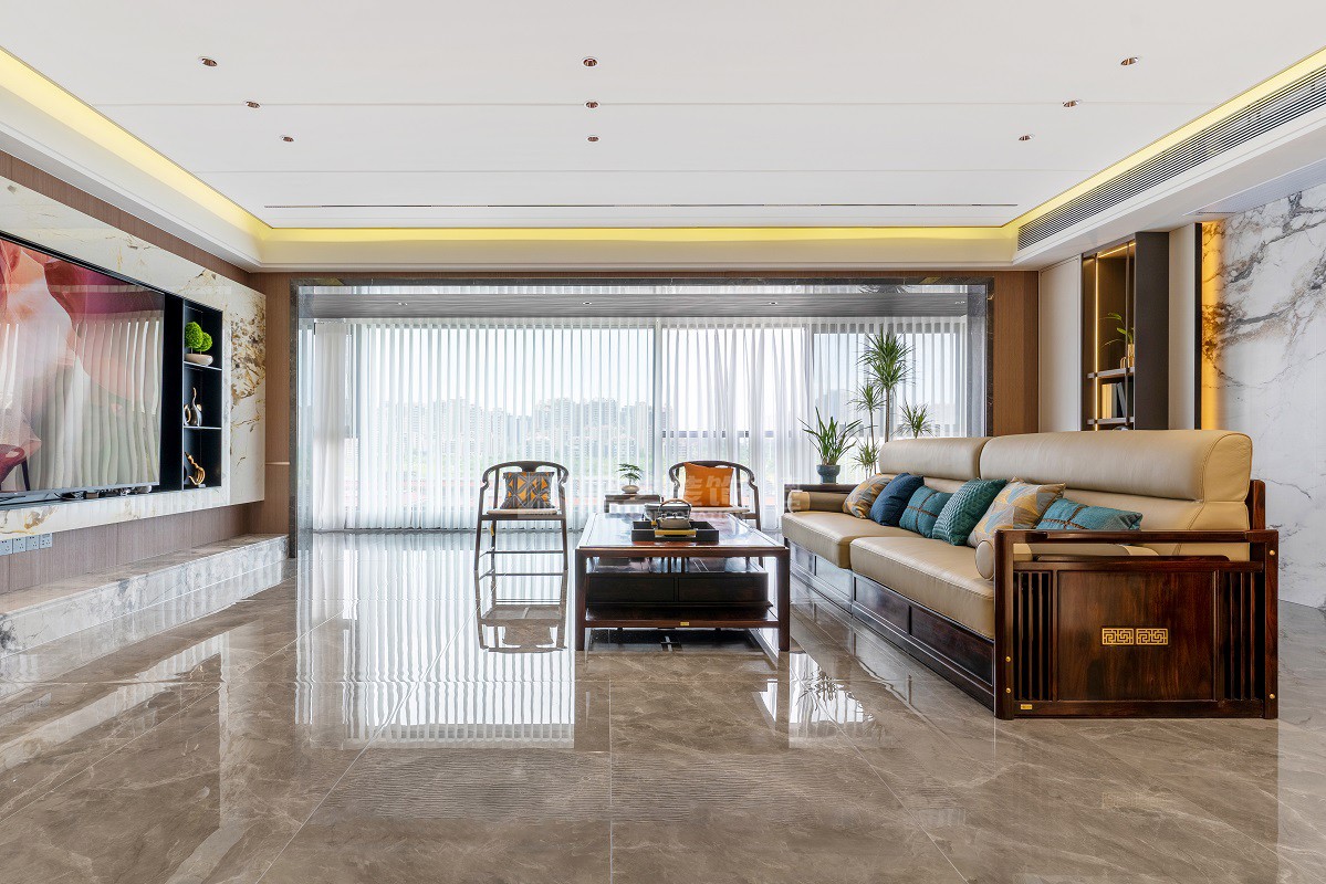 南寧星藝裝飾雙瓏原著188平新中式客廳實景