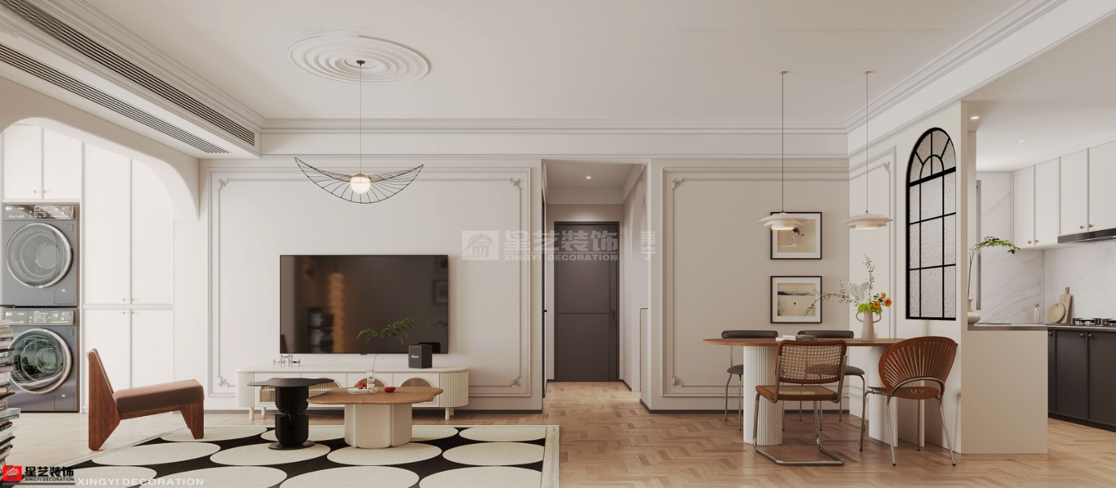 江南中心89平輕法式風格客廳裝修效果圖