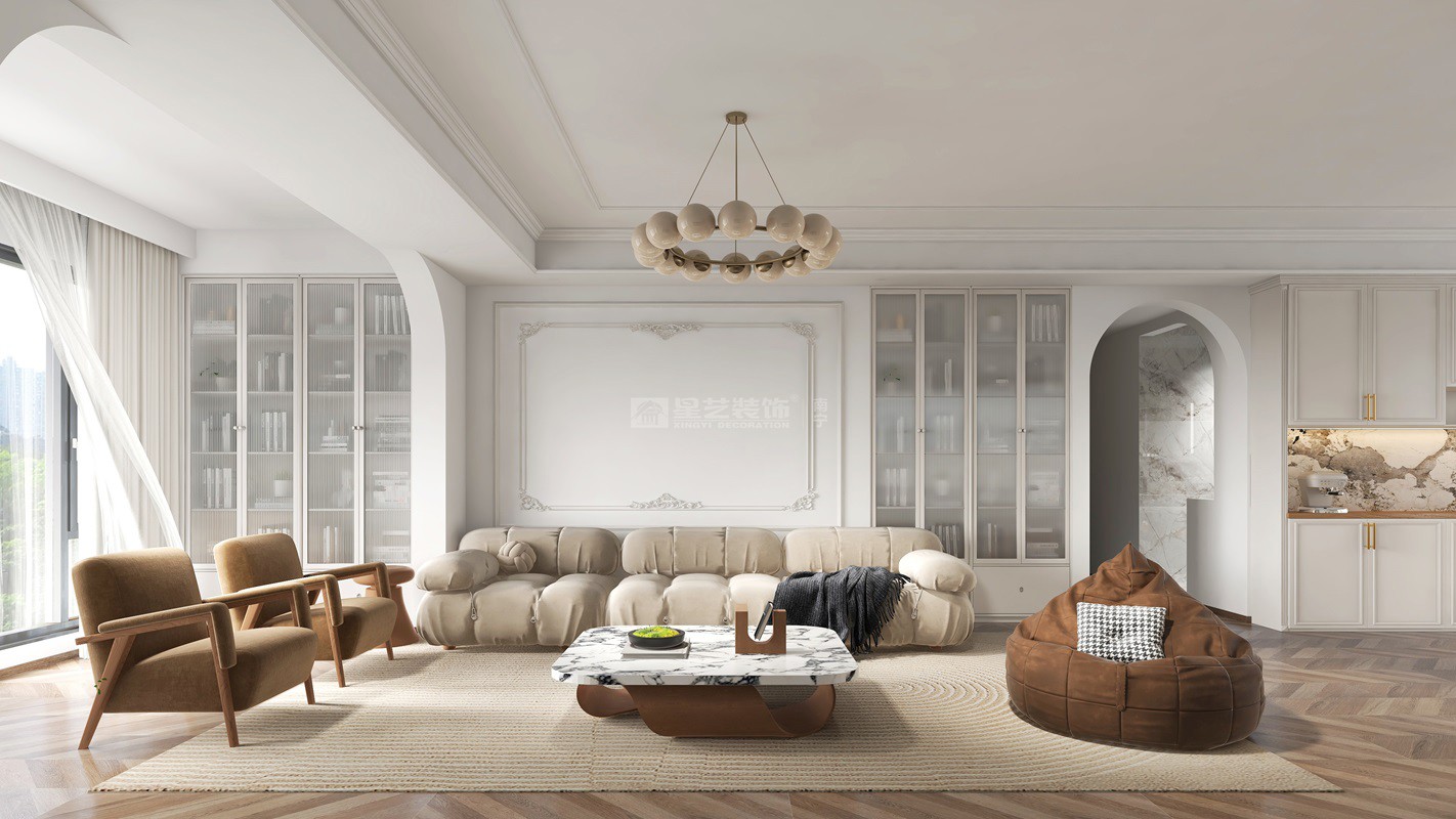 榮和瀾山府143平輕法式風格客廳裝修效果圖