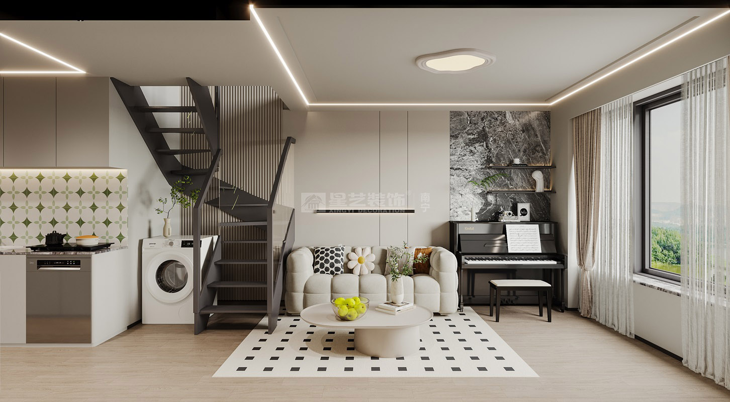 建發(fā)央著65平loft現(xiàn)代風格客廳裝修效果圖