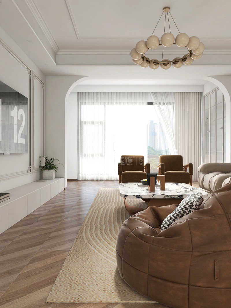 榮和瀾山府143平輕法式風格客廳裝修效果圖