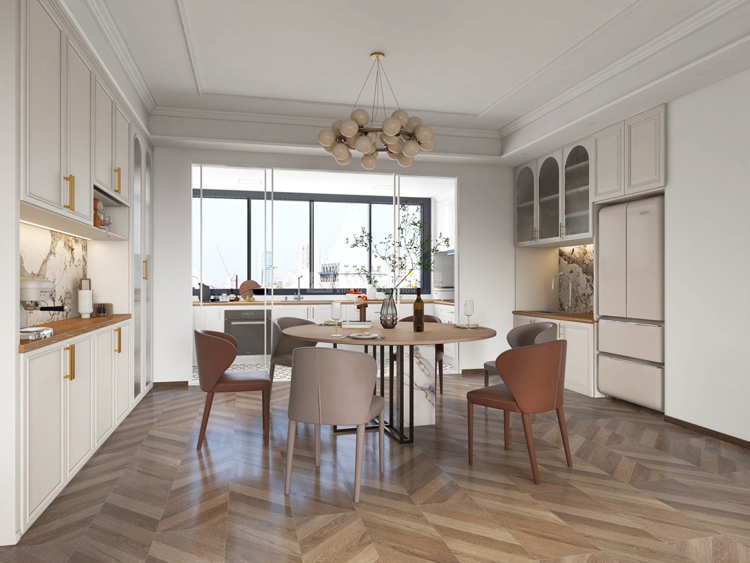 榮和瀾山府143平輕法式風格餐廳裝修效果圖