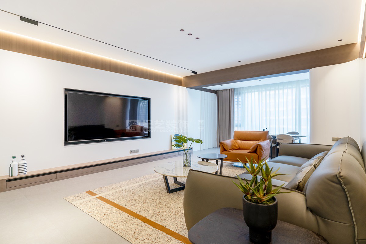 盛邦濱江府200平現(xiàn)代極簡客廳裝修實(shí)景