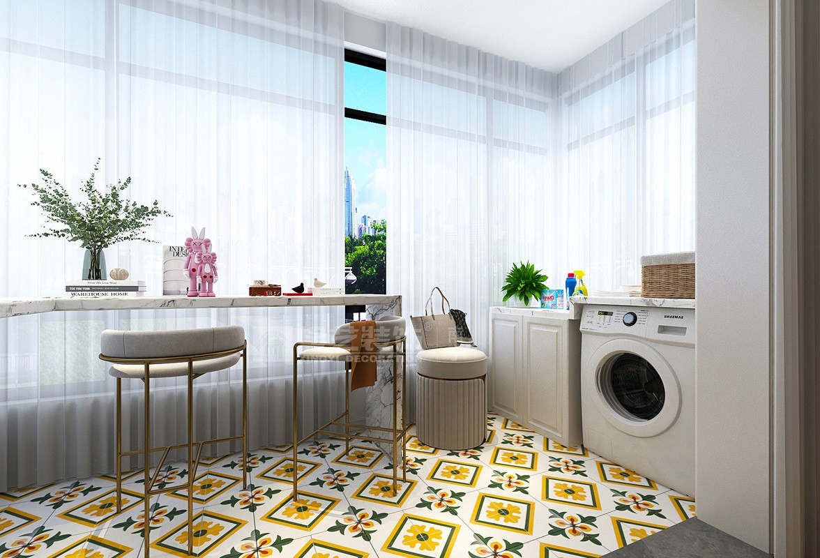 保利冠江墅140平法式復(fù)古陽(yáng)臺(tái)裝修效果圖