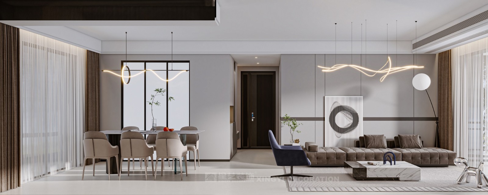 萬(wàn)象華府140平客廳裝修效果圖