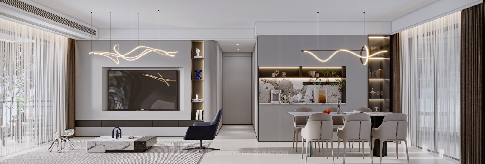 萬(wàn)象華府140平客廳裝修效果圖