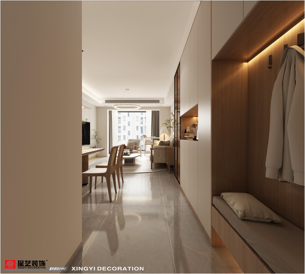 西園悅府103平現(xiàn)代簡(jiǎn)約入戶裝修效果