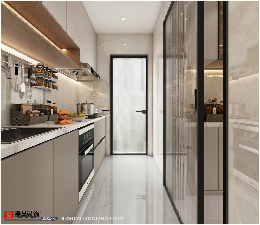 華潤二十四城120平現(xiàn)代簡約廚房裝修效果