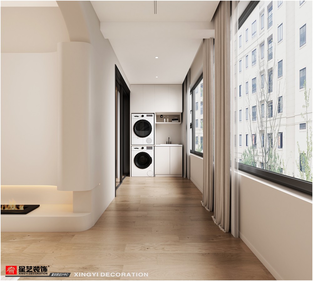 建發(fā)央璽240平奶油風(fēng)一層陽(yáng)臺(tái)裝修效果