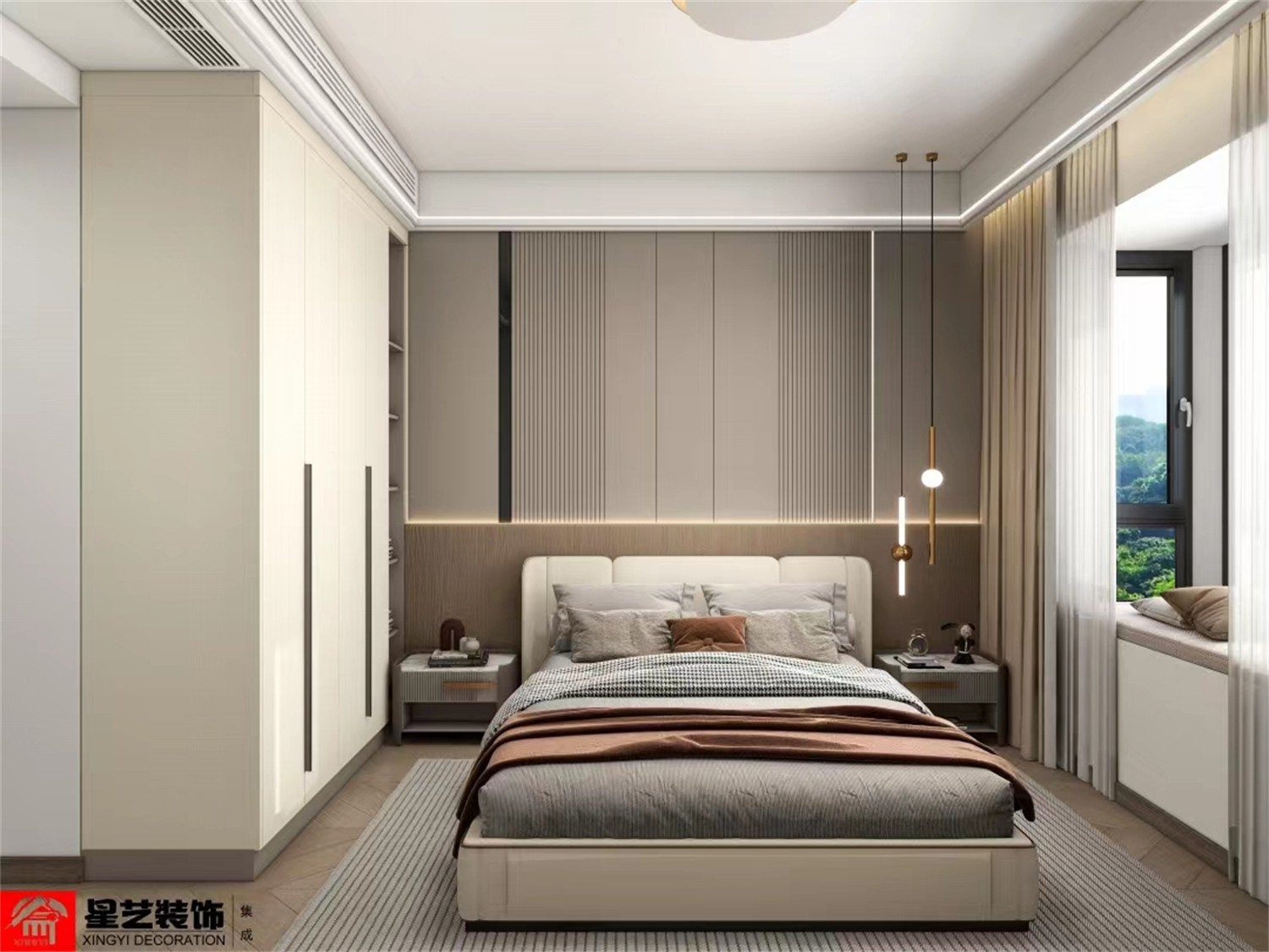 地質職工生活區(qū)120平現(xiàn)代簡約臥室裝修效果圖