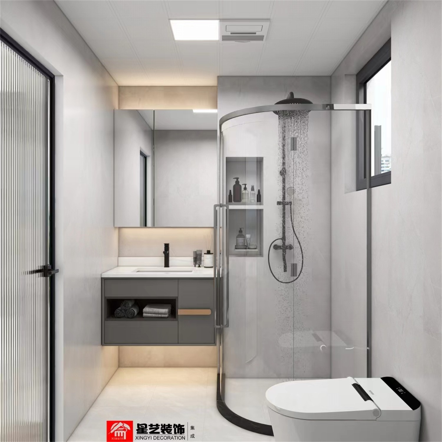 地質職工生活區(qū)120平現(xiàn)代簡約入衛(wèi)生間裝修效果圖