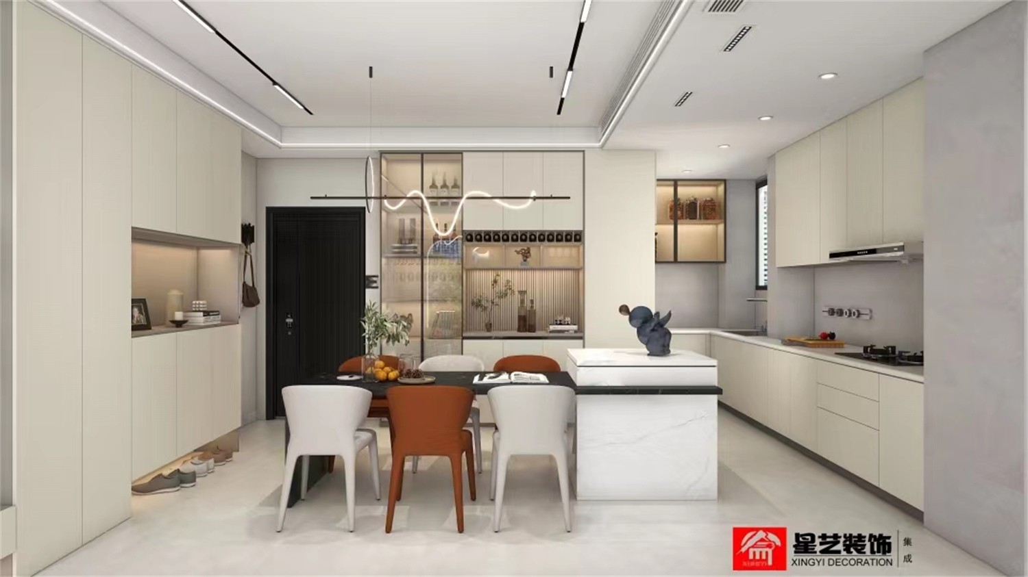 地質職工生活區(qū)120平現(xiàn)代簡約廚房裝修效果圖