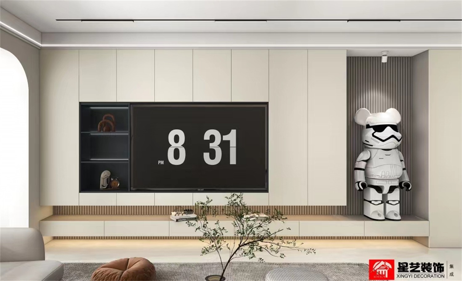 地質職工生活區(qū)120平現(xiàn)代簡約客廳裝修效果圖