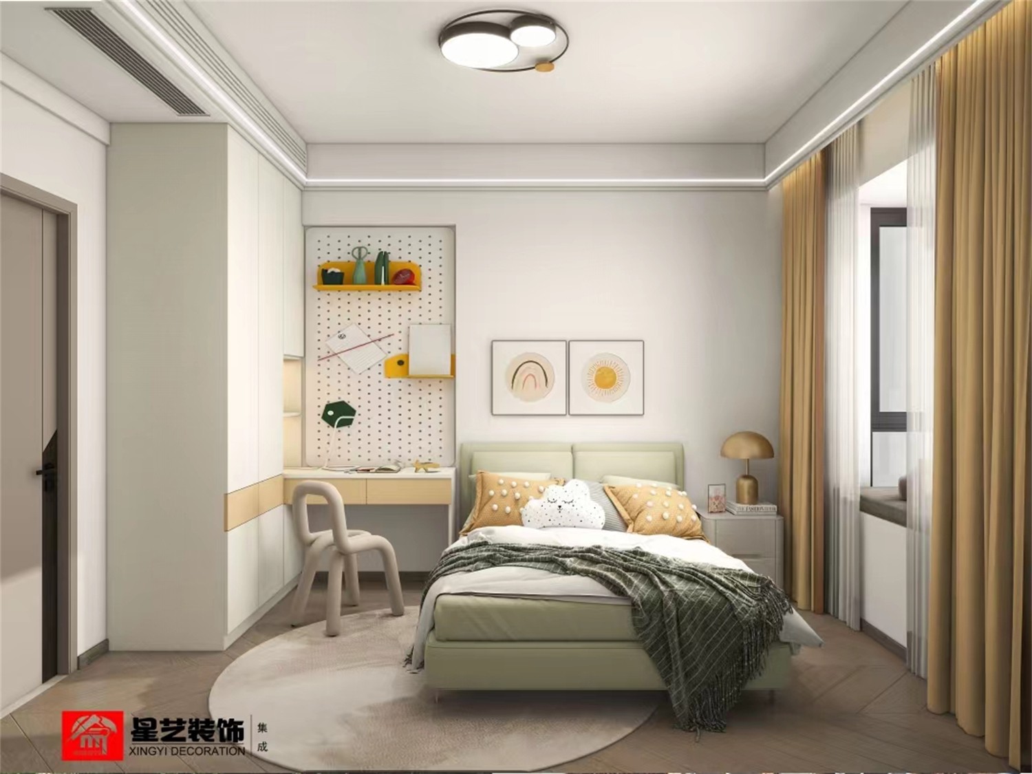 地質職工生活區(qū)120平現(xiàn)代簡約臥室裝修效果圖