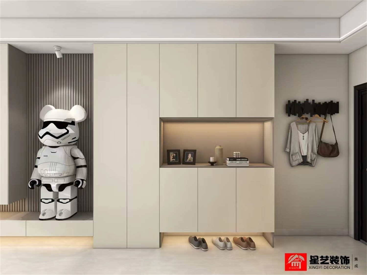 地質職工生活區(qū)120平現(xiàn)代簡約入戶裝修效果圖