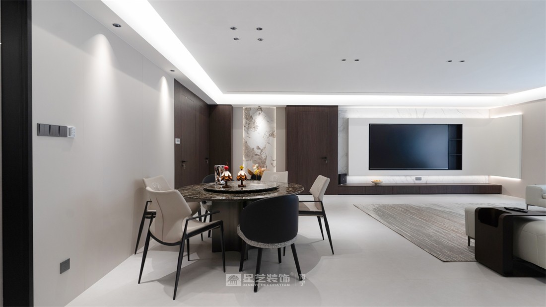 大唐臻觀196平現(xiàn)代簡約客餐廳裝修完工實(shí)景