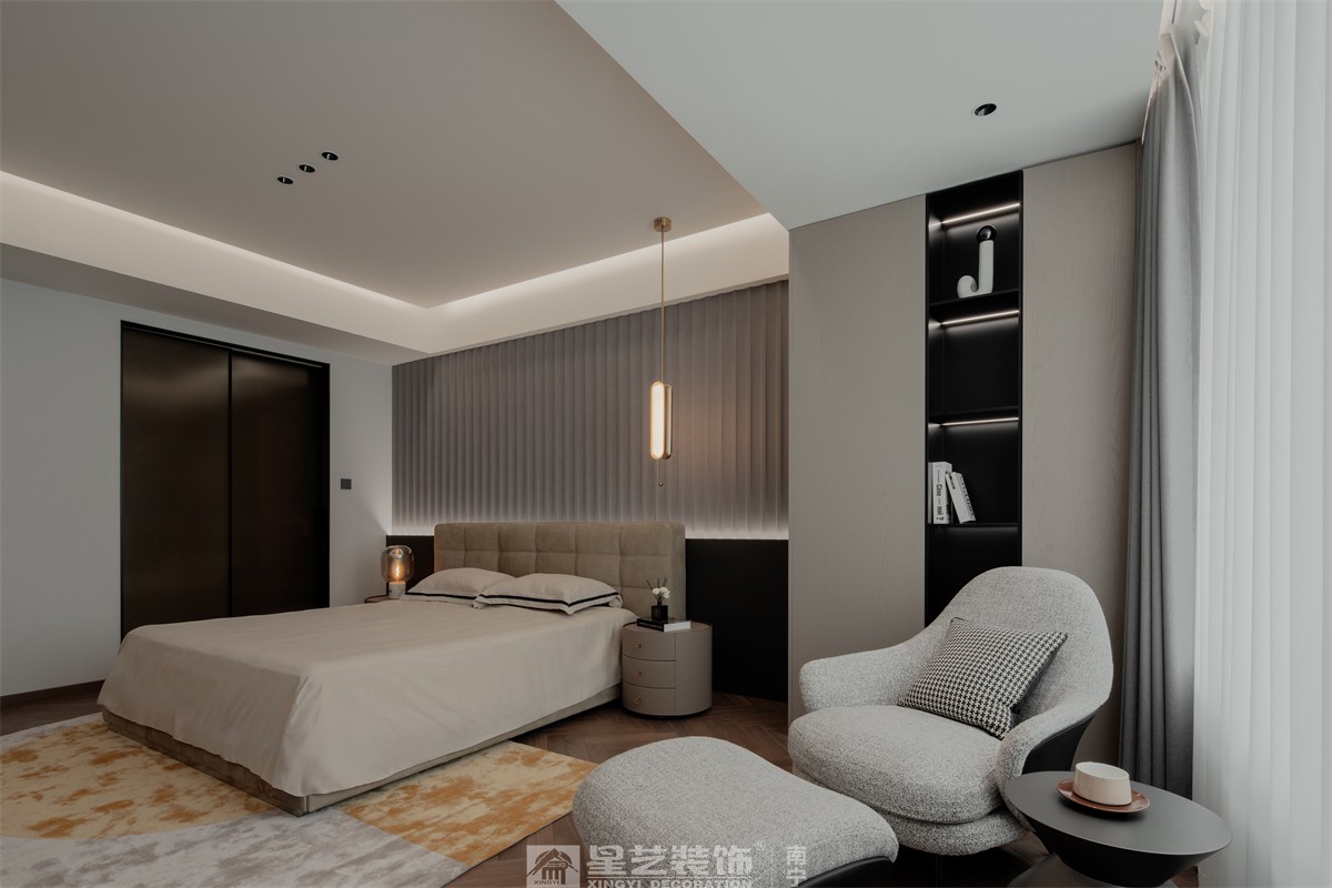 中海央墅500平現(xiàn)代極簡(jiǎn)臥室裝修完工實(shí)景圖