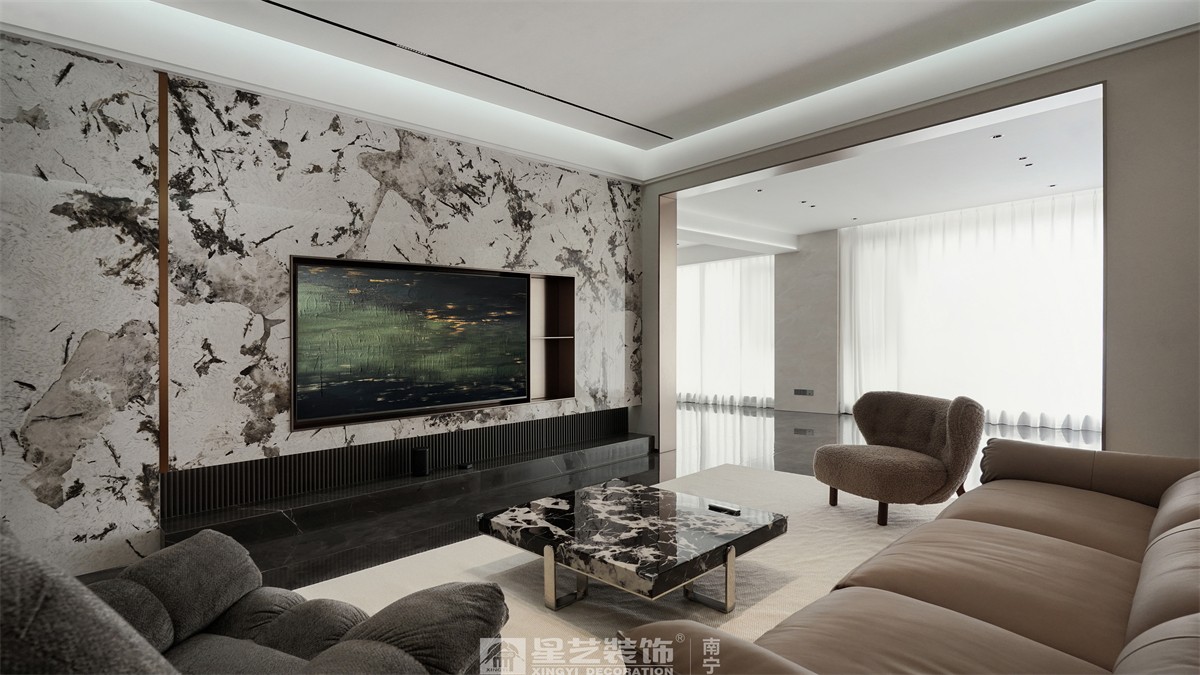 保利君悅灣200平輕奢客廳裝修完工實(shí)景圖