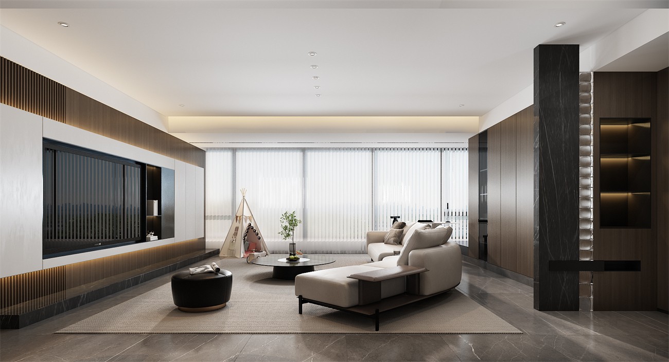 保利冠江墅143平意式輕奢客廳裝修效果圖