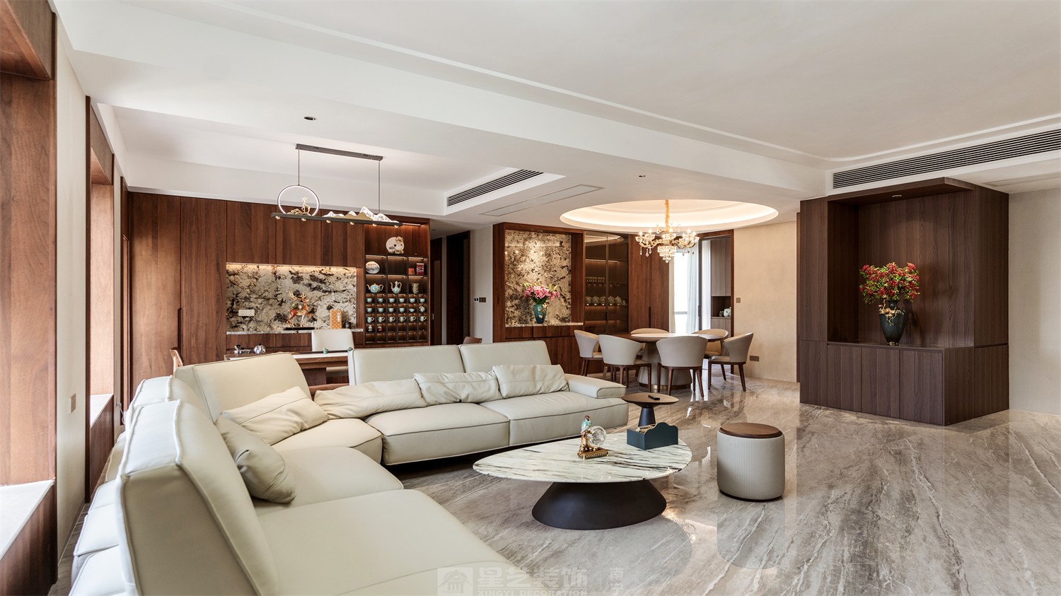 東方皇城260平簡約中式客餐廳完工裝修實景圖