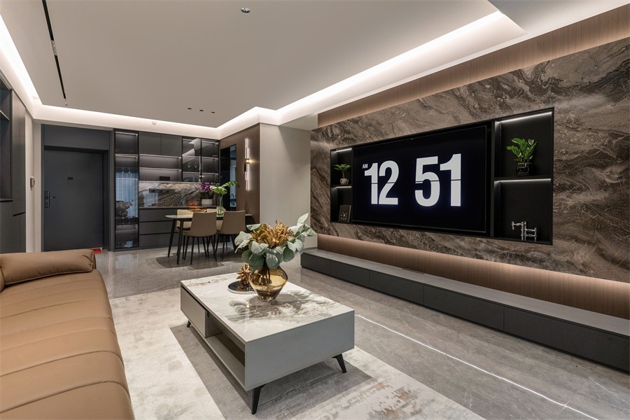 東方尊府117平現(xiàn)代風(fēng)格客廳裝修完工實(shí)景圖